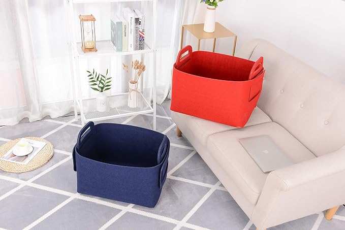 Storage Basket Felt Storage Bin Collapsible& Convenient Box Organizer with Carry Handles for Office Bedroom Closet Babies Nursery Toys Laundry (Navy Blue, 17.9inch（L）×12.2inch（W）×11.6inch（H）) - Image 5