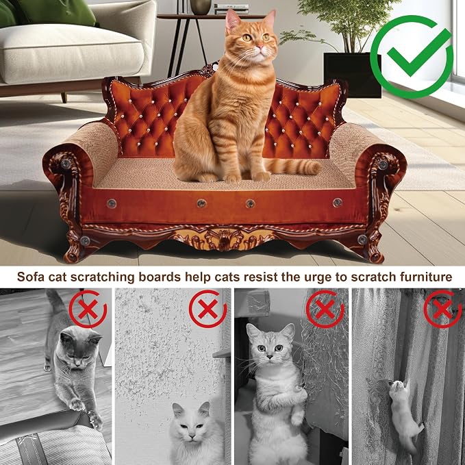 COOZMENT Sofa Shaped Scratching Couch,Thick Scratching Cardboard, Lounge Bed for Indoor Rest&Play, Sofa Scratcher Pad (21.2" L X 12.2 "W X 11.8" H) - Image 3