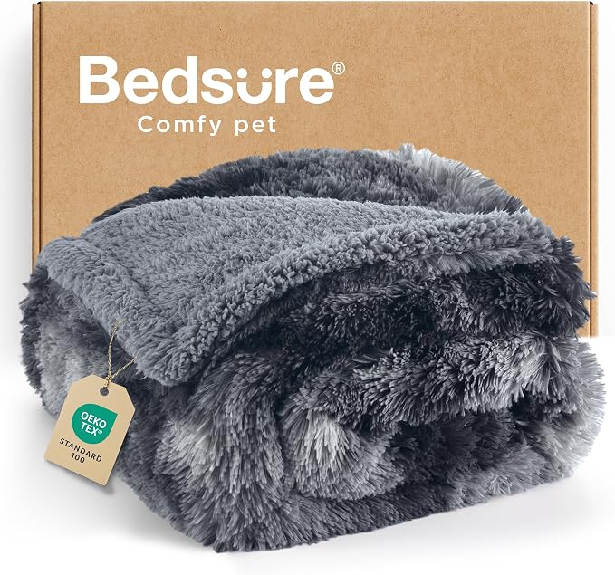 Bedsure Waterproof Dog Blankets for Large Dogs, Fluffy Faux Fur, 50×60" | Plush Fuzzy Reversible Pet Blankets for Couch and Dog Bed, Soft Calming Throw Cat Blanket Washable, Dog Gift, Tie-dye Grey by Unknown