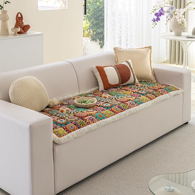 Couch Covers for Dogs, Non Slip Pet Couch Covers for Sofa Washable, Boho Covers for 3 Cushion Couch Sofa Pet Friendly (Orange, 27.6x82.7 Inch) - Image 9