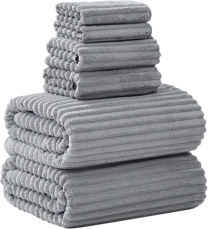 6 Piece Bath Towel Set, 40"x80" Oversized Bath Sheets, Grey​ | Microfiber, Quick Dry, Highly Absorbent, Towels for Bathroom, 2 Extra Large Bath Towels, 2 Soft Hand Towels, 2 Washcloths by NALIVO