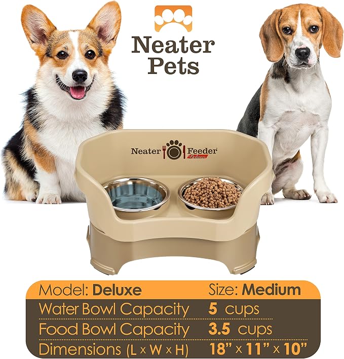Neater Pet Brands Neater Feeder Deluxe Mess Proof Dog Bowls Elevated for Medium Dogs 19-40 lbs, Made in USA, No Spill Raised Dog Food Bowl Stand Feeding Station, Food and Water Bowl Set, Cappuccino - Image 4
