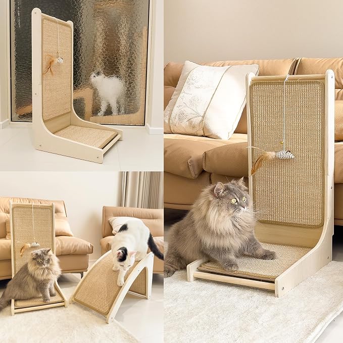 PETKARAY Cat Scratcher, Sisal Cat Scratch Pad, L Shape Scratching Board for Indoor Kitty, Floor Mounted Scratcher with Mouse Toy Catnip - Image 6