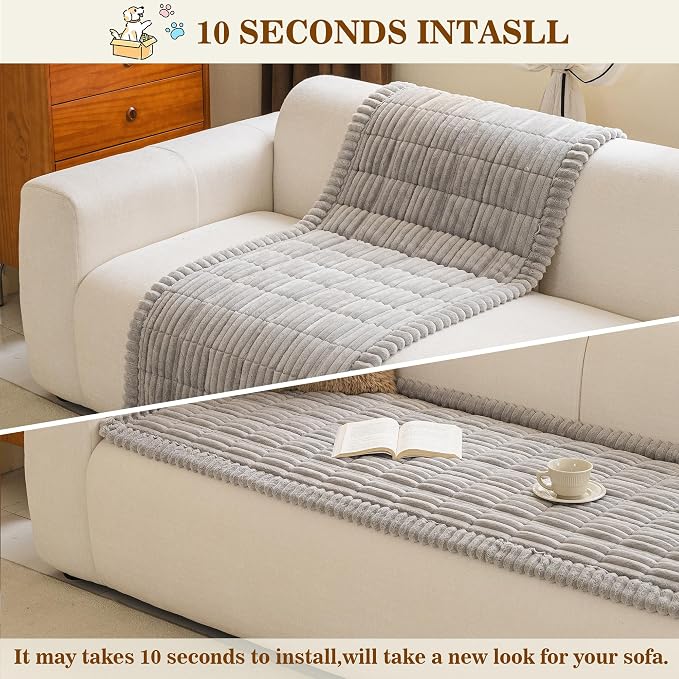 MYSKY HOME Couch Covers for 3-4 Cushion Sofa Pet Friendly, Couch Cover for Dogs, Sofa Covers for Pets Washable, Soft Non-Slip Sofa Slipcovers Furniture Protector Covers, Light Grey, 27.6" x 82.7" - Image 8