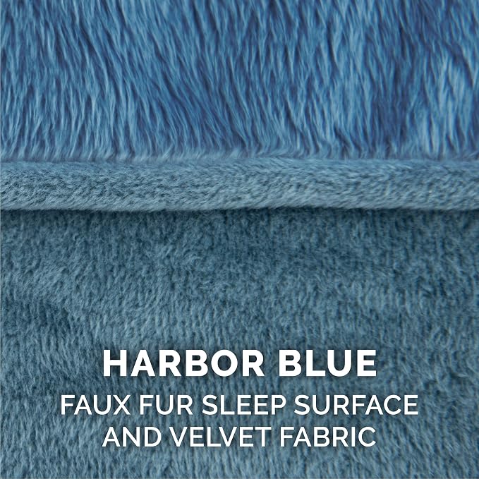 Furhaven Replacement Dog Bed Cover Faux Fur & Velvet Sofa-Style, Machine Washable - Harbor Blue, Medium - Image 4