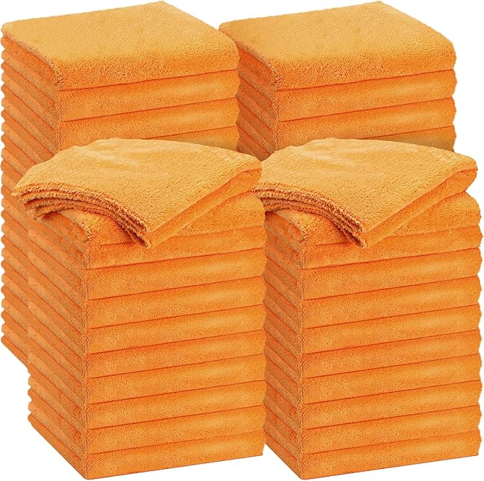 Shimeyao 30 Pcs 16 x 16 Inch Edgeless Microfiber Plush Towels for Cars Detailing Drying Wash Polishing Absorbent Cleaning Cloths, 500 GSM (Orange) by Shimeyao