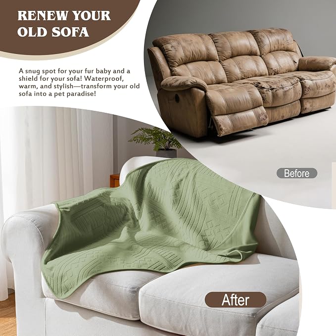 Waterproof Recliner Chair Cover - Washable Double-Sided Velvet and Pattern Reversible Cover for Couch, Bed, Car and Sofa Protection for Dogs, 30x40in/Green - Image 3