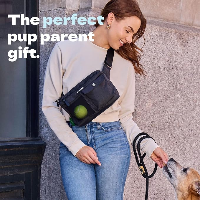 Cleverpup Dog Walk & Train Sling Bag - Hands-Free Dog Walking & Training Bag with Treat Pouch, Poop Bag Holder & Phone Pocket - Crossbody or Fanny Pack, Adjustable Strap - Graphite - Image 5