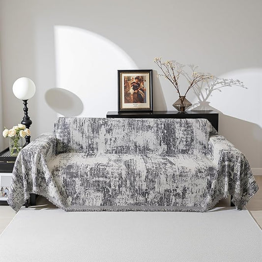 MEETSKY Boho Couch Cover for 2 Cushion Couch Sofa, Chenille Sofa Cover for Sectional Sofa, Modern Khaki Abstract Jacquard Sofa Covers Washable Sofa Slipcover for Pets Friendly, 91" X118", Deep Grey by MEETSKY