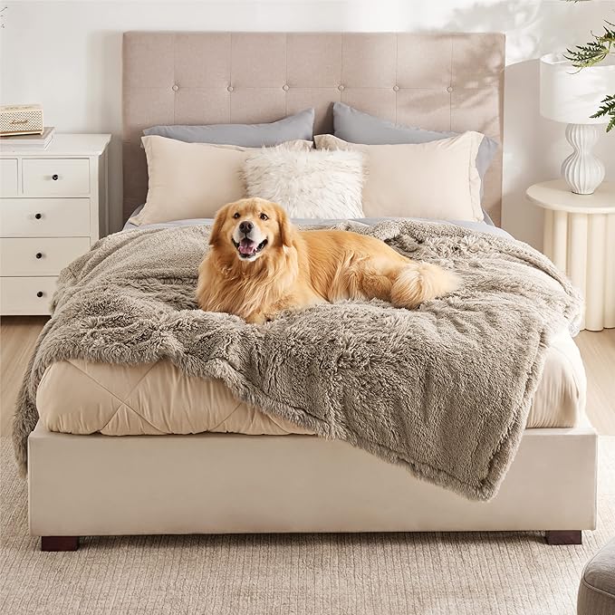 Bedsure Waterproof Dog Blankets for Large Dogs, Fluffy Faux Fur, 60×80" | Plush Fuzzy Reversible Pet Blankets for Couch and Bed, Soft Calming Throw Blanket Washable, Dog Gift, Twin Size, Brown by Unknown