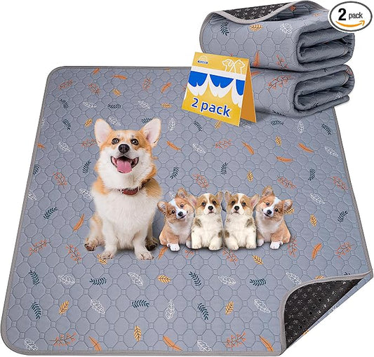 Sunheir 2-Pack Extra Large Reusable Dog Mat for Floor, Dog Playpen, Non-Slip Waterproof, Super Absorbent Washable Pee Pads for Dogs, Pet Whelping Pads, Crate (36" x 41", Light Grey) by SUNHEIR