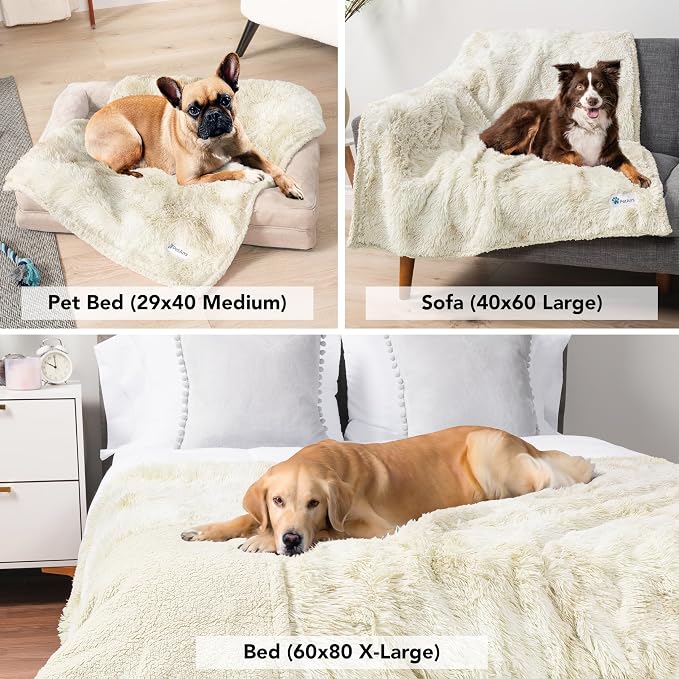 PetAmi Waterproof Dog Blanket for Couch, Bed & Furniture,Reversible Sherpa & Faux Fur Pet Blanket, Leakproof Blanket for Dog Cat, Washable Couch Protector, Soft Calming Pet Throw (40x60, Cream Beige) - Image 4