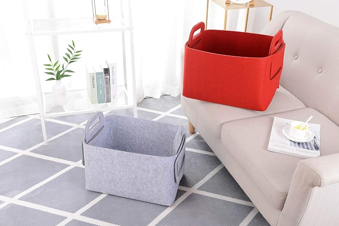 Minoisome Storage Basket Felt Storage Bin Collapsible& Convenient Box Organizer with Carry Handles for Office Bedroom Closet Babies Nursery Toys Laundry (Red, 15.7inch（L）×11inch（W）×10inch（H）) - Image 5