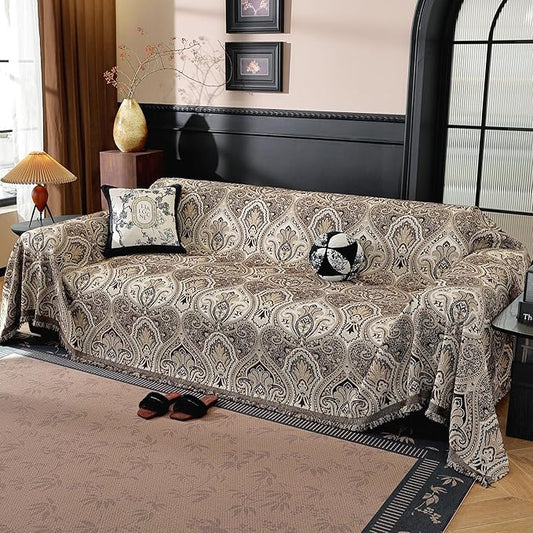Vintage Couch Covers for Sofa Washable Sofa Covers for 3 Cushion Couch Non Slip Couch Covers for sectional Sofa Chenille Jacquard Furniture Protector for Dogs Pet Friendly Brown, 71"x134" by LUFEIJIASHI