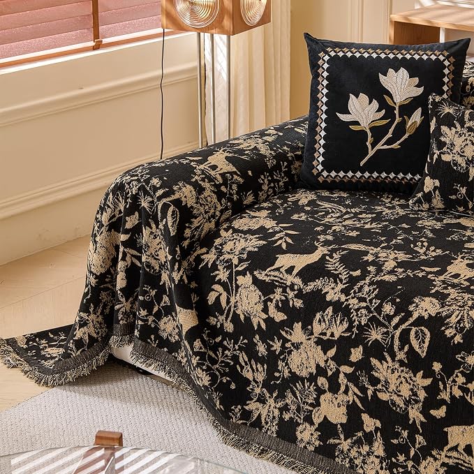 ROOMLIFE Boho Couch Covers for Sofa Washable for 2 Cushion Couch, Non Slip Furniture Protector Sofa Couch Cover for Dogs, Soft Breathable Sofa Slipcover, Couch Throw Blankets with Tassels 71''X118'' - Image 2