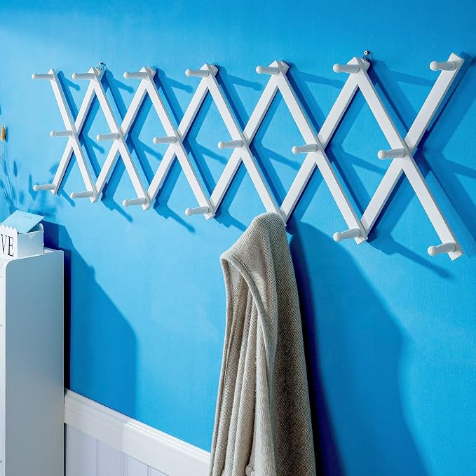 SKOLOO Hat Rack for Wall with 20 Hooks, Solid Wooden, Modern, Expandable Coat Rack Wall Mount for Coats, Hats, Bags, Baseball Caps, White - Image 3