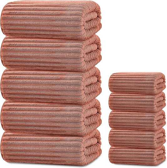 Extra Large Bath Towel Set 10 Piece, XL Bath Towels 35"x67" Oversized Bath Sheets, 280 GSM Microfiber Quick Dry Absorbent Towels, 5 Bath Sheets & 5 Hand Towels (Terracotta) by Tewloss