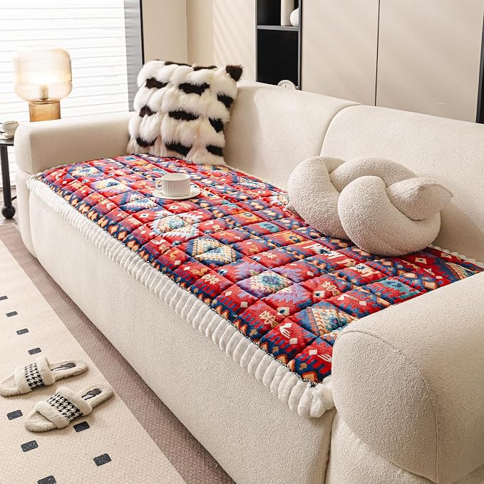Boho Couch Cover for Pets Super Soft Sofa Covers for Cats & Dogs Washable Sofa SlipCover Furniture Couch Protector for Living Room(35" x 82", Red) - Image 6