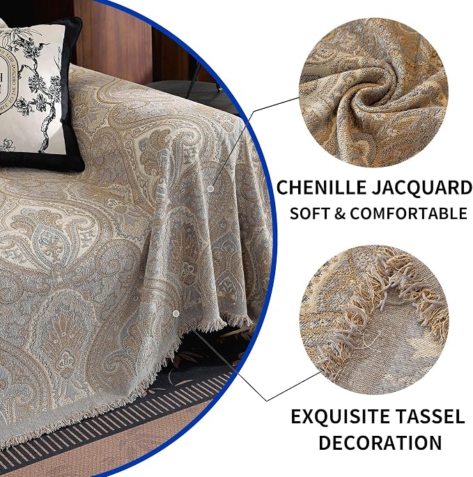 Vintage Couch Covers for Sofa Washable Sofa Covers for 3 Cushion Couch Non Slip Couch Covers for sectional Sofa Chenille Jacquard Furniture Protector for Dogs Pet Friendly Grey, 71"x118" - Image 8