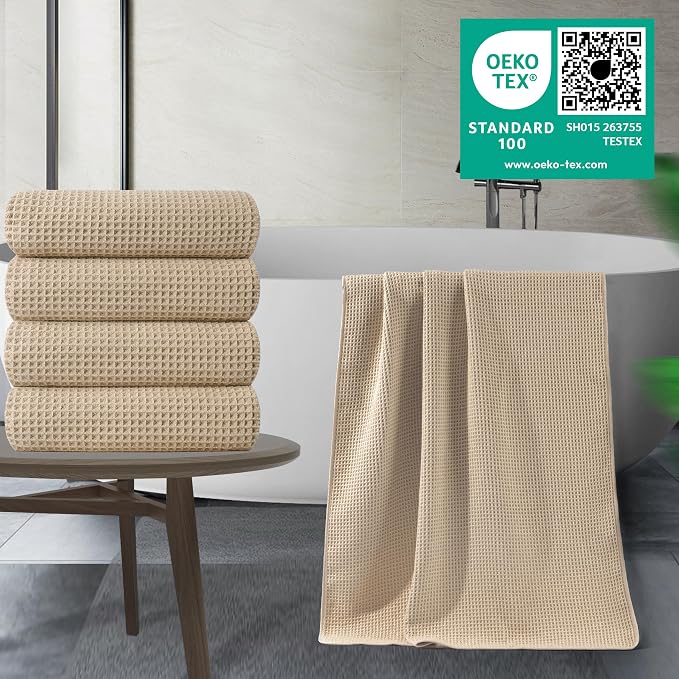 POLYTE 430 GSM Microfiber Oversize Quick Dry Lint Free Bath Towel, 60 x 30 in, 4 Pack (Waffle Weave) - Image 2