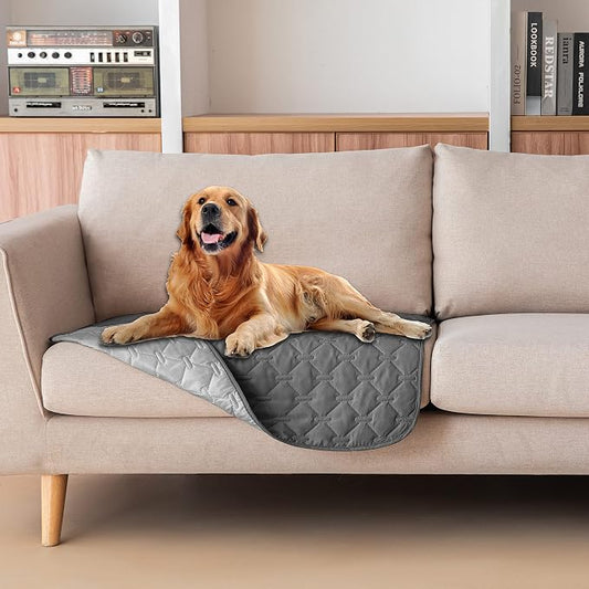 gogobunny 100% Double-Sided Waterproof Dog Bed Cover Pet Blanket Sofa Couch Furniture Protector for Puppy Large Dog Cat, Reversible (30x30 Inch (Pack of 1), Dark Grey/Light Grey) by gogobunny
