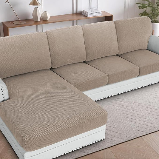 H.VERSAILTEX Backrest Cushion Covers Sectional Couch Back Cushion Covers for Sectional Sofa Set for Both Left/Right Couch (Back Only: 1 Chaise + 3 Sofa, Sand) by HVERSAILTEX