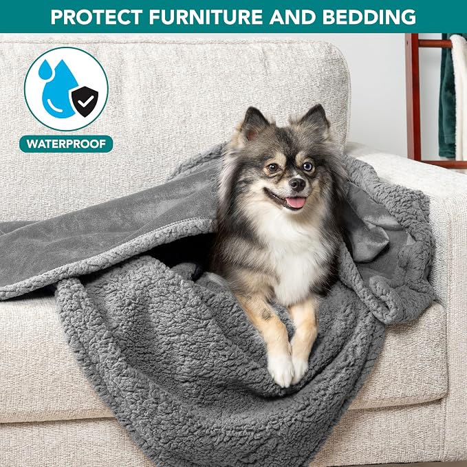 PetAmi Waterproof Dog Blanket for Couch, Pee Proof Fleece Reversible Pet Throw, Furniture Protector for Bed Sofa Kennel, Soft Washable Cover for Small Medium Dog Puppy Cat, 29x40 Light Grey - Image 7