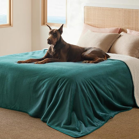 Bedsure Waterproof Blanket for Bed Soft Sherpa Fleece Throw,King 108"x86" | Plush Cozy Calming Reversible Dog Blankets for Large Senior Dogs,Warm Bed Couch Cover,Pet Furniture Protector,Green by Unknown