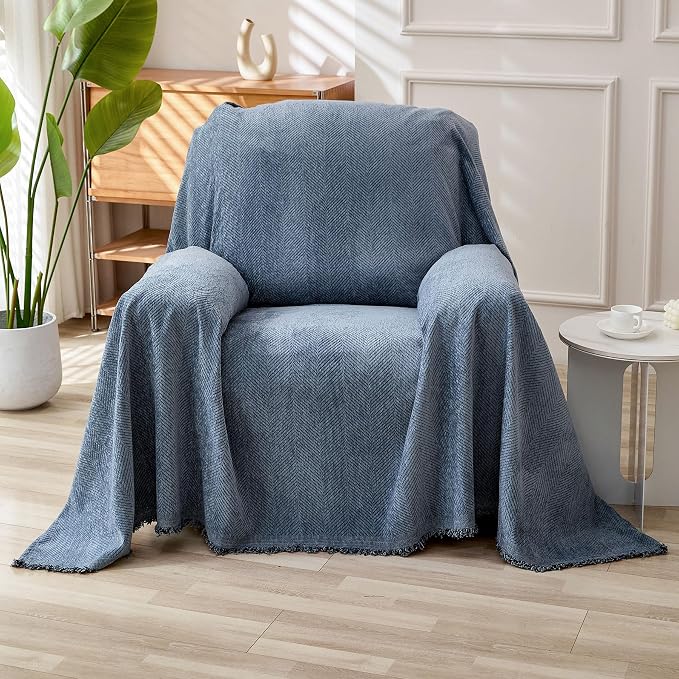 HAOMAIJIA Chenille Couch Cover Sofa Covers for 1 Cushion Couch Washable sectional Couch Covers for Dogs pet Furniture Protector Couch Cover Blanket for Living Room (Blue, 71"x91") by HAOMAIJIA