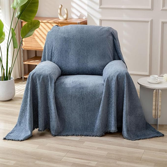 HAOMAIJIA Chenille Couch Cover Sofa Covers for 1 Cushion Couch Washable sectional Couch Covers for Dogs pet Furniture Protector Couch Cover Blanket for Living Room (Blue, 71"x91") by HAOMAIJIA