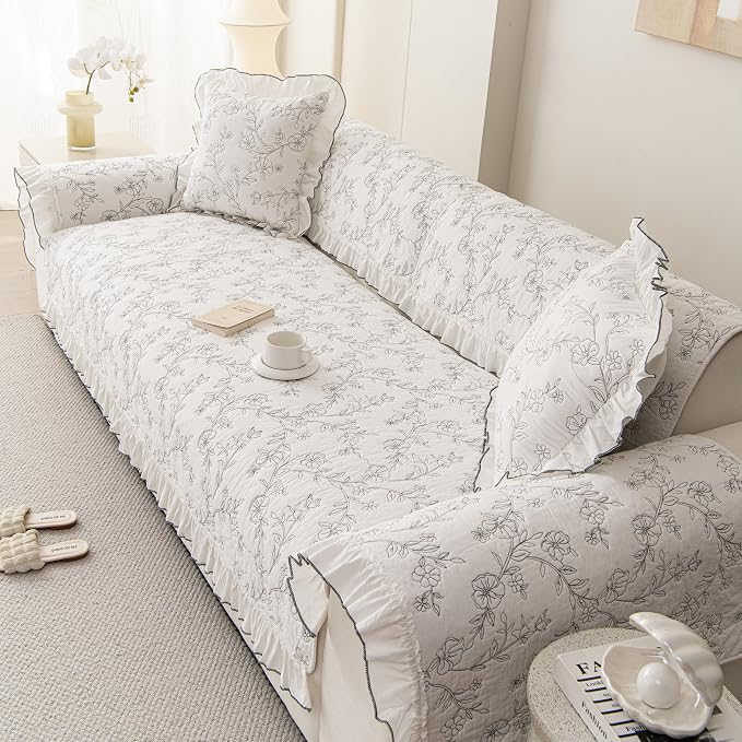 Couch Cover Sofa Covers Washable, Cotton B Non-Slip Sofa Slipcover | Boho Floral Couch covers for Sofa Armrest Headrest, Furniture Protector L Shaped Sectional Cover (1PC, White/Black, 36"X47") - Image 7
