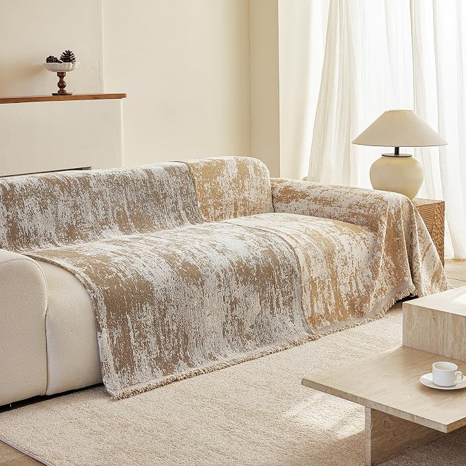 VClife Boho Couch Cover, Non Slip Soft Couch Covers for 3 Cushion Couch Sofa Pet Friendly, Irregular Vintage Khaki Off-White Scraped Texture Furniture Protector Sofa Slipcover for Dog, 71" X 134" - Image 8