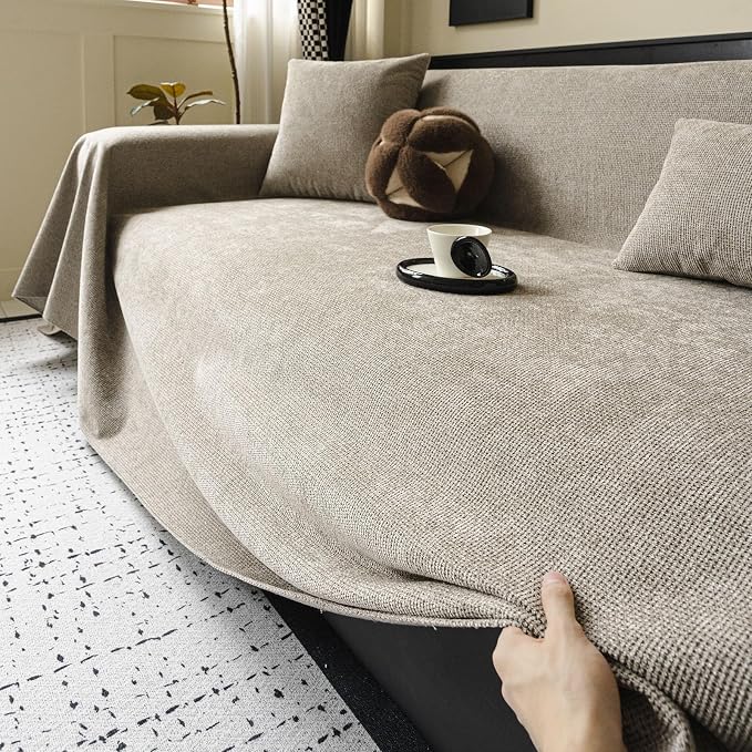 ROOMLIFE Non Slip Waterproof Couch Cover Sofa Covers for 3 Cushion Couch Washable, Furniture Protector Sofa Couch Cover for Dogs, Soft Sofa Slipcover, Couch Throw Blankets (Light Brown 71''X134'') - Image 4