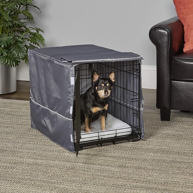 New World Midwest Homes for Pets Small Dog Crate Cover, Polyester Privacy Kennel Cover Fits Most 24-inch Crates, Light Gray, Machine Washable, Reduces Barking & Chewing - Image 2