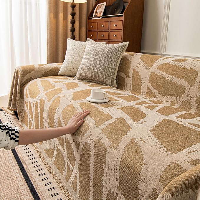 ROOMLIFE Couch Cover 3 Cushion Sofa, Washable Non Slip Furniture Sofa Protector Cover, Soft Chenille Sofa Slipcovers Sectional L Shape Dogs Couch Cover Throw Blanket with Tassels 71''X150'' - Image 2