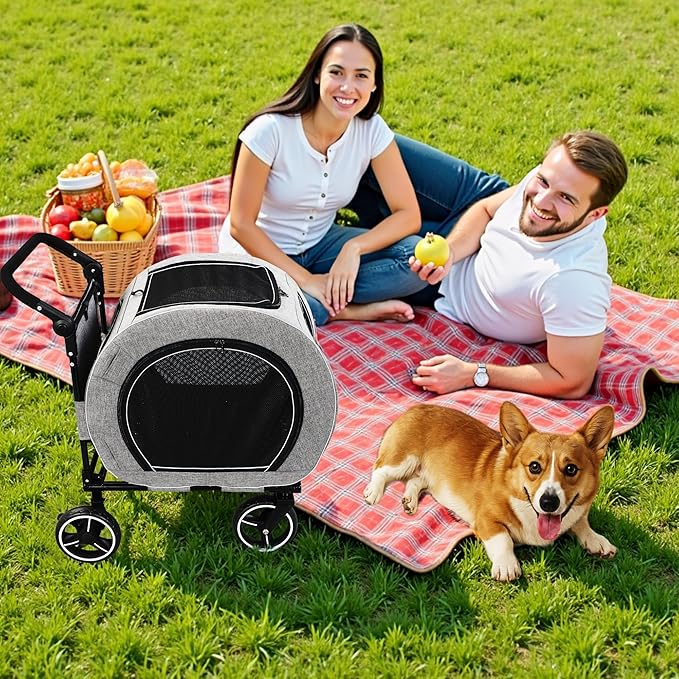 Pet Stroller for Dogs Cats up to 50 lbs, Foldable Dog Stroller with 360° Swivel Wheels, Detachable Carrier, Adjustable Handle, Travel Dog Stroller for Small Medium Large Pets, Gray