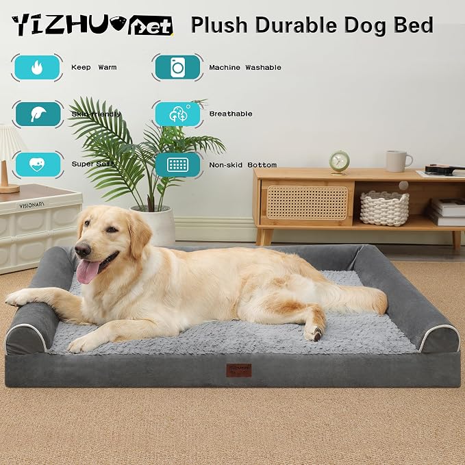 Grey 42''x30''x7.5 Large XL Orthopedic Plush U Shape Dog Bed | Soft, Waterproof, Egg Foam, Pet Crate Beds Mat, Kennel Pads, Removable Washable Cover,Non-Slip Bottom,Anti-slip oxford fabric - Image 2