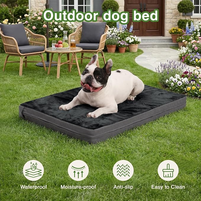 Waterproof Small Dog Bed Crate Pad 24", Washable Orthopedic Puppy Cat Mat | Outdoor Pet Bed Foam, Reversible Faux Leather & Flannel, Durable Removable Cover, Anti-Slip Kennel Pad 23"x17" Dark Gray - Image 3
