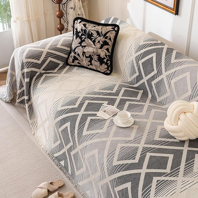 ROOMLIFE Couch Cover 3 Cushion Sofa, Washable Non Slip Furniture Sofa Protector Cover, Soft Chenille Sofa Slipcovers Sectional L Shape Dogs Couch Cover Throw Blanket with Tassels 71''X118'' - Image 3