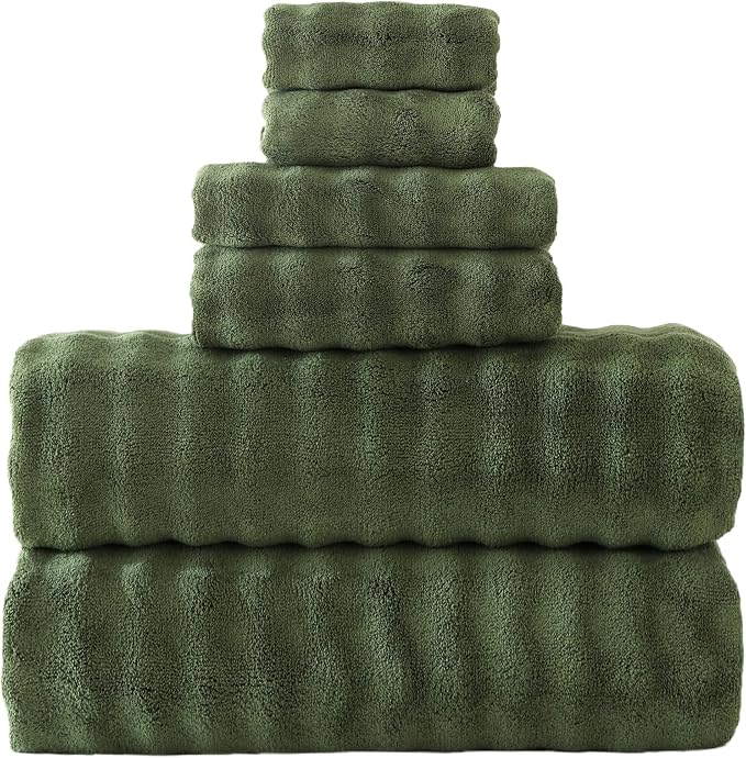Bath Sheets Set 40x80 Inches Microfiber Extra Large BathTowels Super Soft Absorbent Quickly Dry Shower Towels for Bathroom (Olive Green,PK 6) by FITIFINE