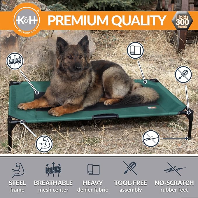 K&H Outdoor Elevated Dog Bed - Cooling Raised Dog Bed for Large & Extra-Large Pets, Breathable Mesh Center Hammock Design, Indoor/Outdoor Washable Cover, Portable Metal Frame, Green, XL 50x32in - Image 2