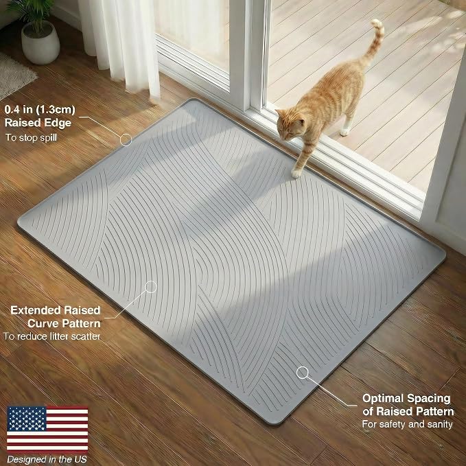 Cat Litter Box Mat - XL Extra Large Size 40 x 30 in, Water Proof, Kitty Litter Trapping Mat, Easy to Clean, Scatter Control, Odorless, Pet Supplies for Indoor Cats, Light Gray - Image 8