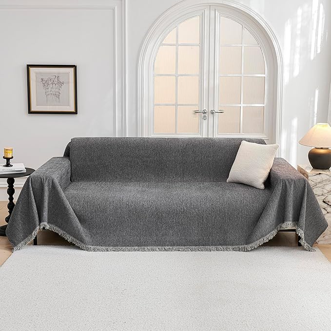 MYSKY HOME Couch Cover Sofa Covers Couch Covers for 3 Cushion Couch Sofa Pet Friendly, L Shaped Sectional Couch Cover Non Slip Dogs Furniture Protector for Kids, Dogs, 91"x134", Dark Grey - Image 9