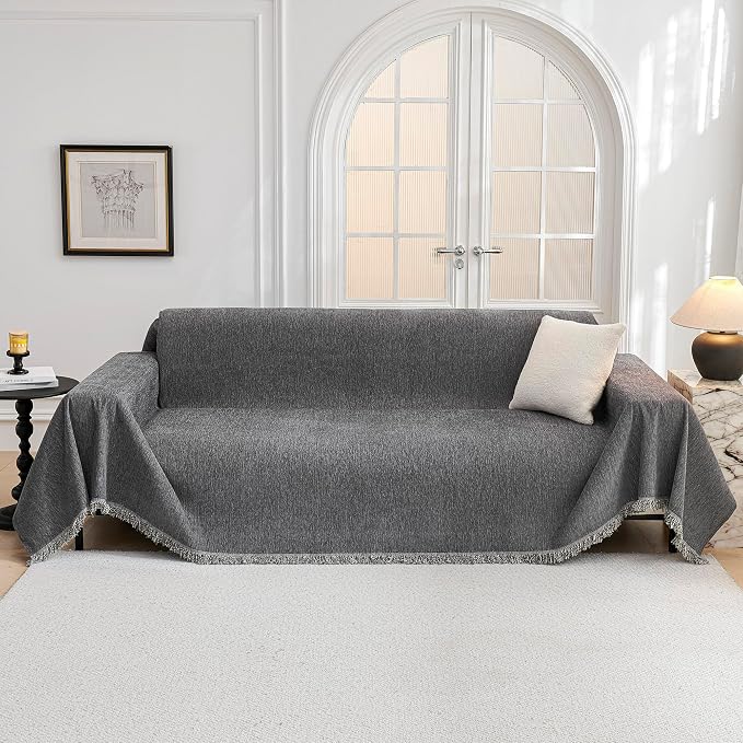 MYSKY HOME Oversized Couch Cover Sofa Covers Couch Covers for 3 Cushion Couch Sofa Pet Friendly L Shaped Sectional Couch Cover Non Slip Furniture Protector for Kids, 91"x150", Dark Grey by MYSKYHOME