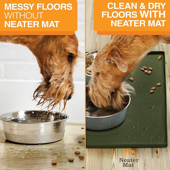 Neater Pet Brands Neater Mat Pet Mats for Food and Water, Cat & Dog Bowl Mat Waterproof Silicone, Feeding Tray, Dog Food Mats for Floors, Placemat w/Raised Edge for Under Bowls, 16” x 10”, Olive - Image 5