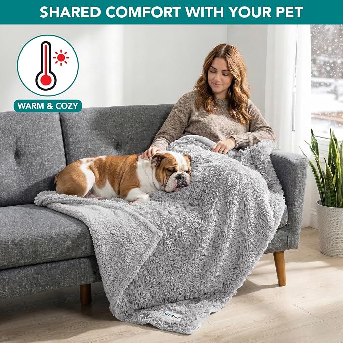 PetAmi Waterproof Dog Blanket for Couch, Bed & Furniture,Reversible Sherpa & Faux Fur Pet Blanket, Leakproof Blanket for Puppy Cat, Washable Soft Calming Pet Couch Protector (29x40, Light Gray) - Image 6