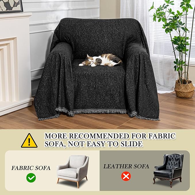 MEETSKY Oversized Chair Cover, Chenille Armchair Couch Cover for Single Sofa, Couch Cover for Dog, Recliner Chair Covers for Pet, Black, 71" X 91" - Image 4
