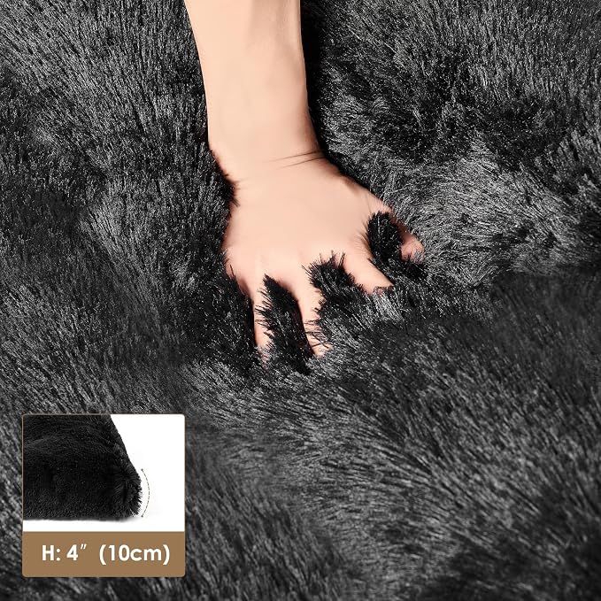 EHEYCIGA Fluffy Dog Crate Bed for Medium Dogs, Plush Crate Pad, Black | Calming Anti Anxiety Medium Dog Bed, Washable Soft Warm Faux Fur Crate Mat with Non-Slip Bottom - Image 5