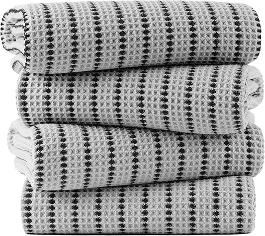 POLYTE 430 GSM Microfiber Oversize Quick Dry Lint Free Bath Towel, 60 x 30 in, 4 Pack (Waffle Weave) by Polyte
