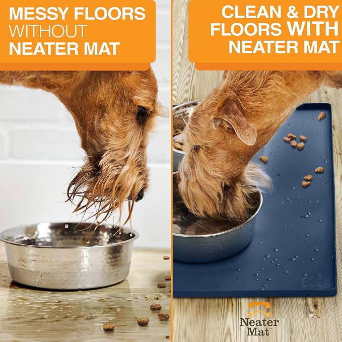 Neater Pet Brands Neater Mat Pet Mats for Food and Water, Cat & Dog Bowl Mat Waterproof Silicone, Feeding Tray, Dog Food Mats for Floors, Placemat w/Raised Edge for Under Bowls, 32" x 24", Dark Blue - Image 5